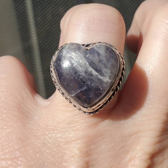 New Heart Shaped Iolite in Sunstone 925 Silver Ring. - Picture 10 of 15
